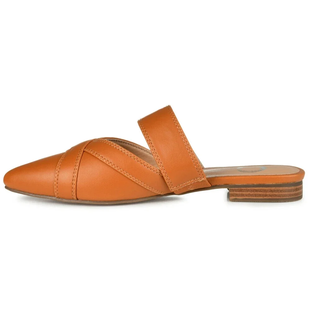 Journee Collection Stasi Flat Women's 8 Brown Leather Pointed Toe Mule GAL1632